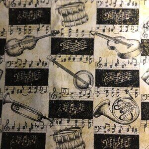 🛒 $14 Quilt Cotton Fabric Material - 2 yard Gilded Music Instruments Guitar 126